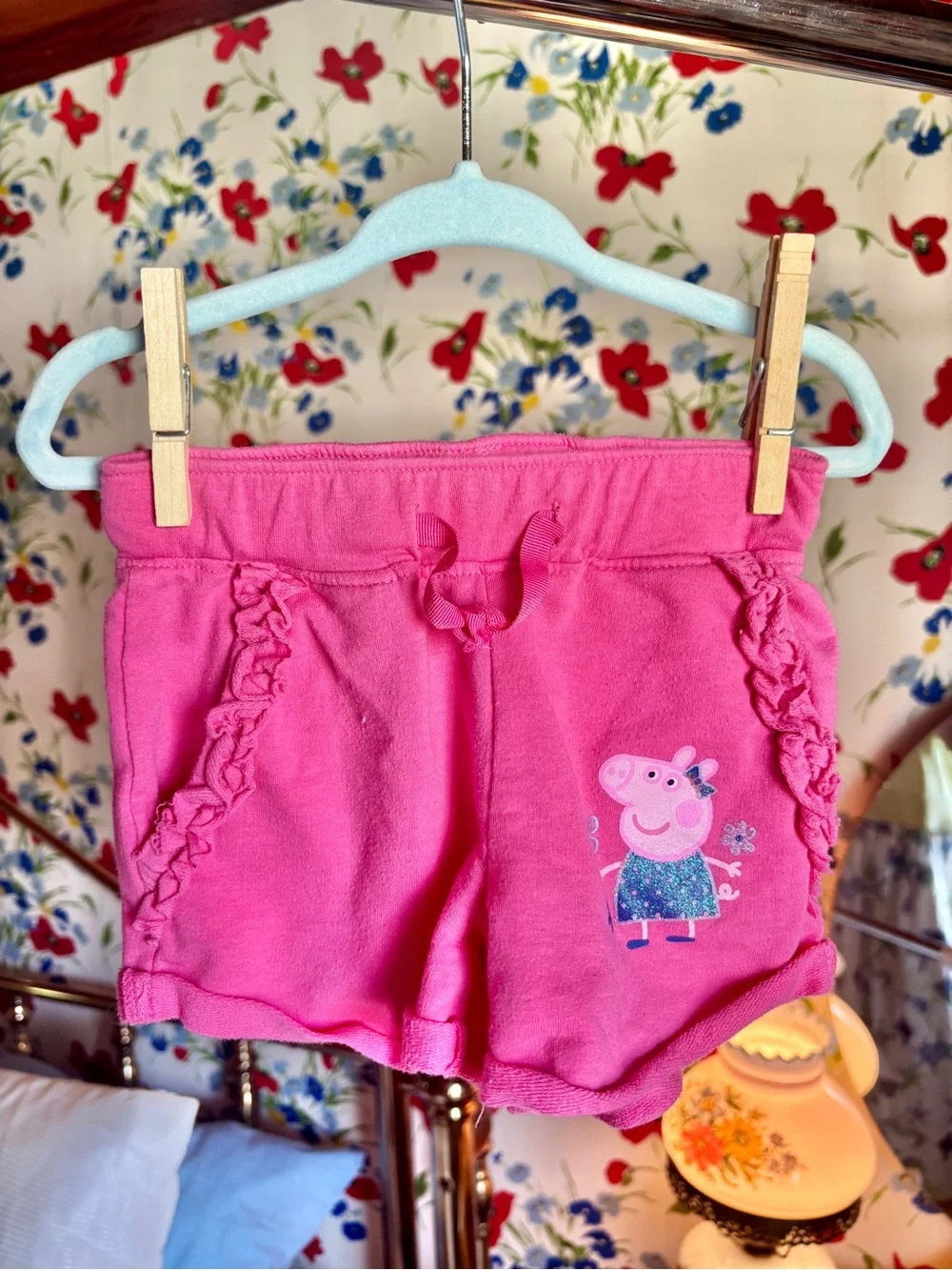 peppa pig girls 3t pink floral tank top & ruffle shorts outfit set
